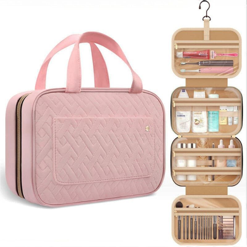 Stylish Makeup Cosmetic Bag & Toiletry Bag with Hanging Hook, The Perfect Travel Companion